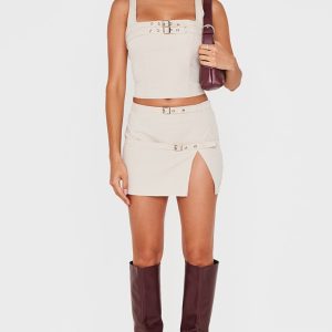 Stone Woven Tailored Belt Detail Micro Mini Skirt