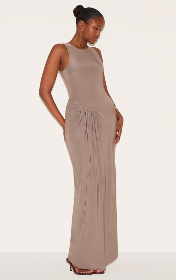 8cb64ab21928e05bcb40e5fd4bb80a308e801135_CNM8725_3_mocha_double_layer_slinky_drop_waist_ruched_maxi_dress