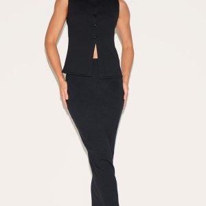 Tall Black Knit Maxi Skirt