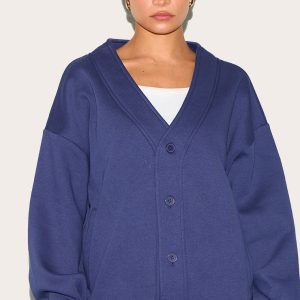 Petite Navy Button Up Side Pocket Sweatshirt