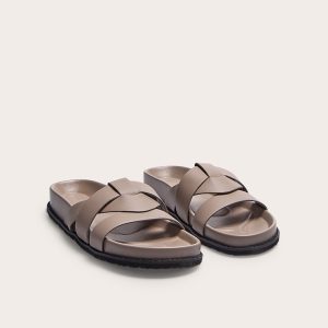 Mushroom Pu Round Toe Weave Chunky Strap Sandals
