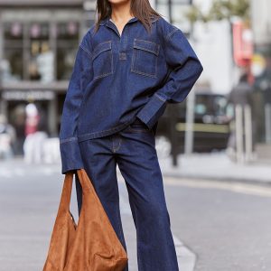 Indigo Contrast Stitch High Waist Wide Leg Jeans