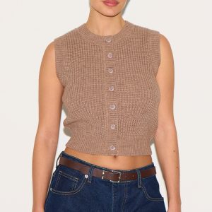 Mushroom Chunky Knit Sleeveless Jumper