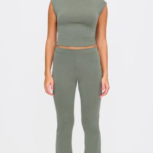 Khaki Premium Soft Touch Skinny Flare Trousers