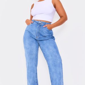 Plus Mid Wash Split Hem Jeans