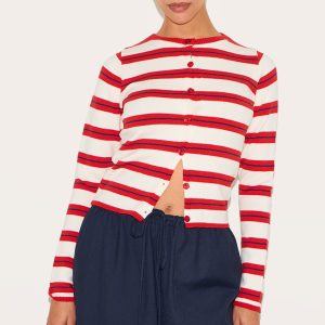 Petite Red Stripe Knitted Stripe Long Top