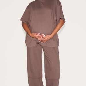 PRETTYLITTLETHING Maternity Chocolate Logo Wide Leg Joggers