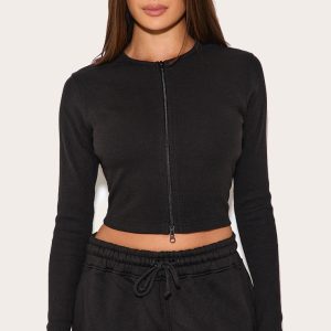 Black Rib Double Zip Top