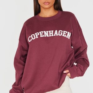 Dark Red Printed Oversized Copenhagen Sweatshirt