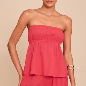 Tomato Red Peplum Bandeau Top