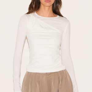 Cream Twist Detail Overlay Long Sleeve Top