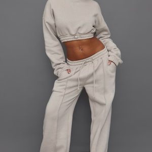 Petite Moss Grey Wide Leg Seam Detailed Joggers