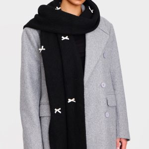 Black Bow Detail Rib Scarf