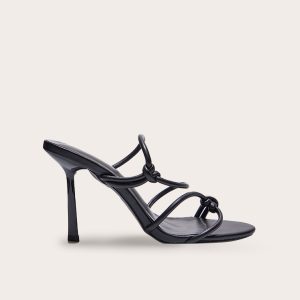 Black PU  Round Toe Heeled Mules
