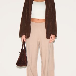 Plus Taupe Basic Knit Wide Leg Trousers