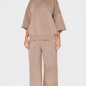 Brown Vintage Wash Wide Leg Joggers