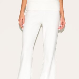 Cream Super Soft Foldover Waist Flare Lounge Trousers