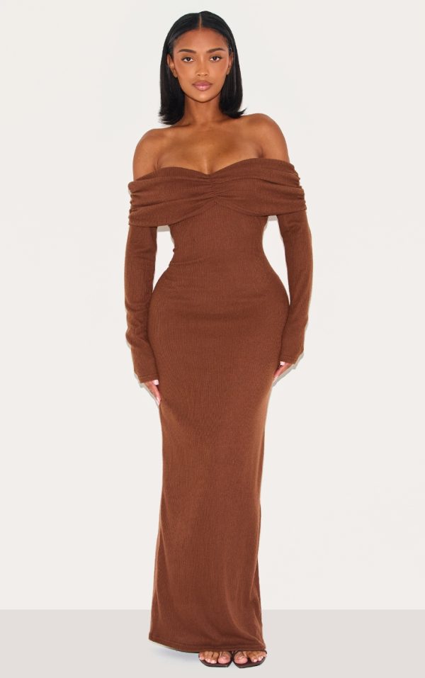 9083c9566ee598d90b0c48f6b20dbfaabe86f2a8_CNM2939_1_shape_chocolate_brushed_rib_ruched_fold_over_bardot_maxi_dress