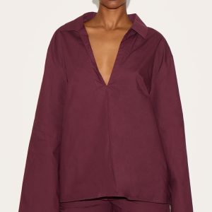 Plum Cotton Poplin Oversized Shirt