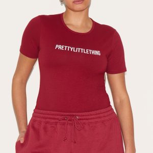 Plus Burgundy PrettyLittleThing Cap Sleeve Bodysuit
