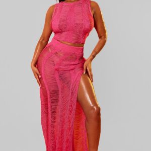 Shape Bright Pink Knit Ladder Maxi Skirt