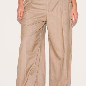 Plus Taupe Premium Woven Pinstripe Tailored Straight Leg Trousers