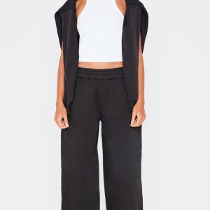 Black Low Rise Oversized Wide Leg Joggers