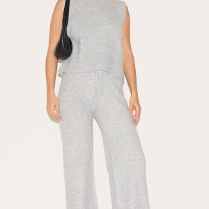 Ash Grey Marl Soft Knit Wide Leg Trousers