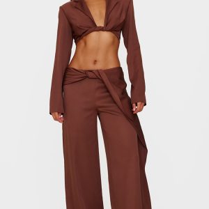 Chocolate Brown Twist Detail Trousers