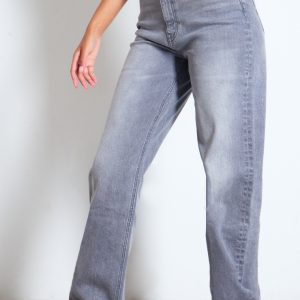 Tall Washed Grey Mid Rise Distressed Turn Up Hem Jeans