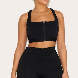 Shape Black Active Zip Front Adjustable Strap Padded Sports Bra