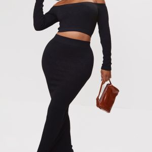 Shape Black Textured Seamless Maxi Skirt