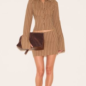Brown Pinstripe A Line Mini Skirt