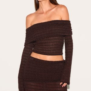 Chocolate Bardot Textured Knit Top