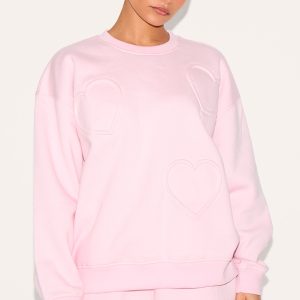 Petite Pink Embossed Heart Detail Sweatshirt