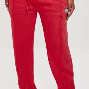 PRETTYLITTLETHING Shape Washed Red Wide Leg Joggers
