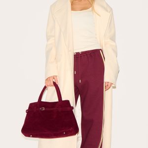 Burgundy Wide Leg Tape Detail Joggers