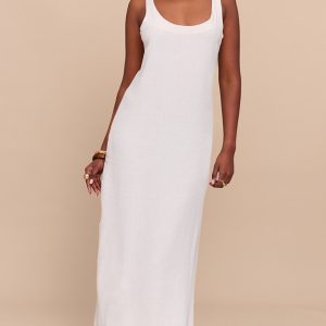 Natural Textured Scoop Neck Maxi Dress