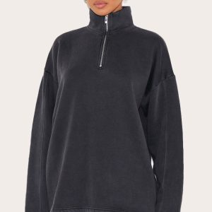 Charcoal Washed Quarter Zip Sweatshirt