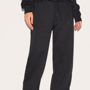 Black Wide Leg New York Printed Joggers