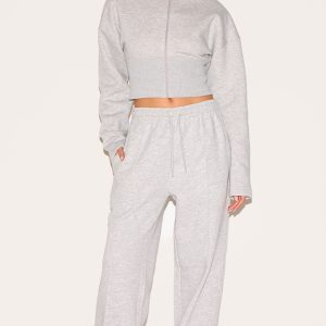 Ash Grey Wide Leg Seam Detail Joggers