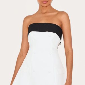 White Bandeau Contrast Detail Mini Dress