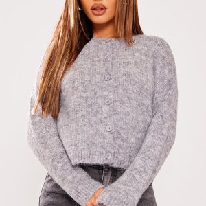 Petite Grey Marl Knitted Cardigan