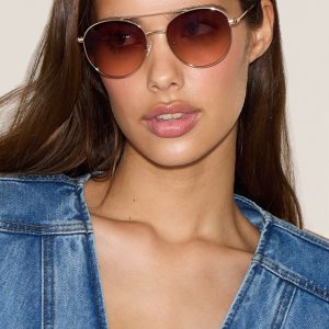 Rose Gold Peach Gradient Lens Aviator Sunglasses