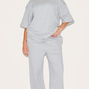 Plus Grey Jersey Mid Rise Wide Leg Trouser