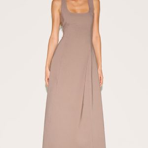 Taupe Scoop Neck Sleeveless Maxi Dress