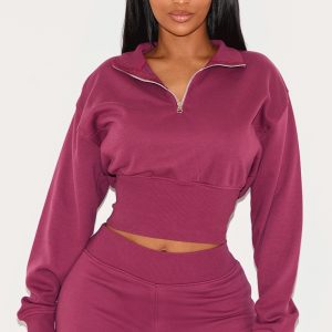 Shape Burgundy Half Zip Cropped Sweatshirt