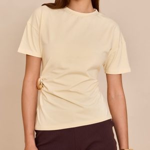Butter Yellow Trim Detail Asymmetric Hem T Shirt