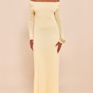 Butter Cream Double Layer Onion Skin Cowl Back Maxi Dress