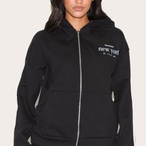 New York Print Zip Through Hoodie